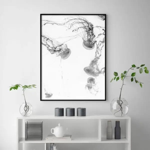 Wall Art 90cmx135cm Jellyfish Black Frame Canvas - Home & Garden > Wall Art