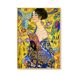 Wall Art 90cmx135cm Lady With A fan By Klimt Gold Frame Canvas - Home & Garden > Wall Art