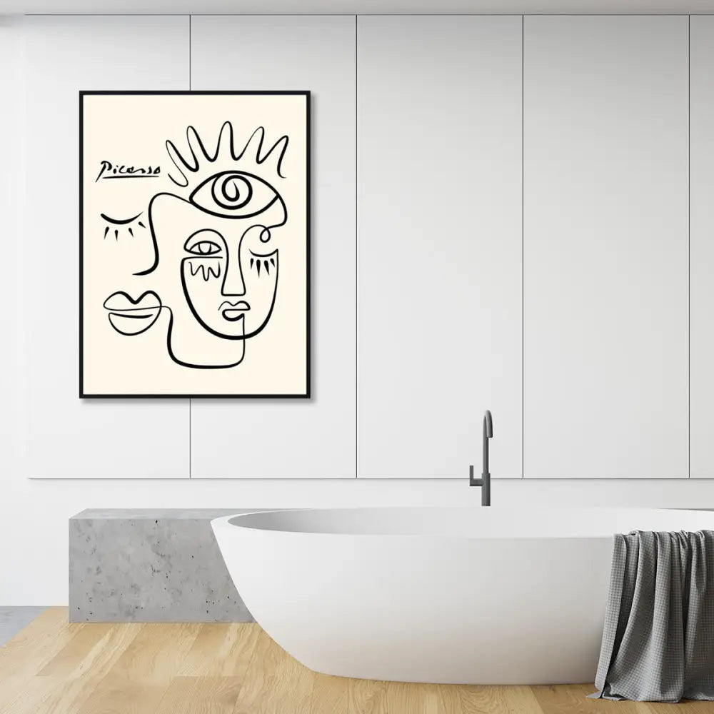 Wall Art 90cmx135cm Line Art By Pablo Picasso Black Frame Canvas - Home & Garden > Wall Art