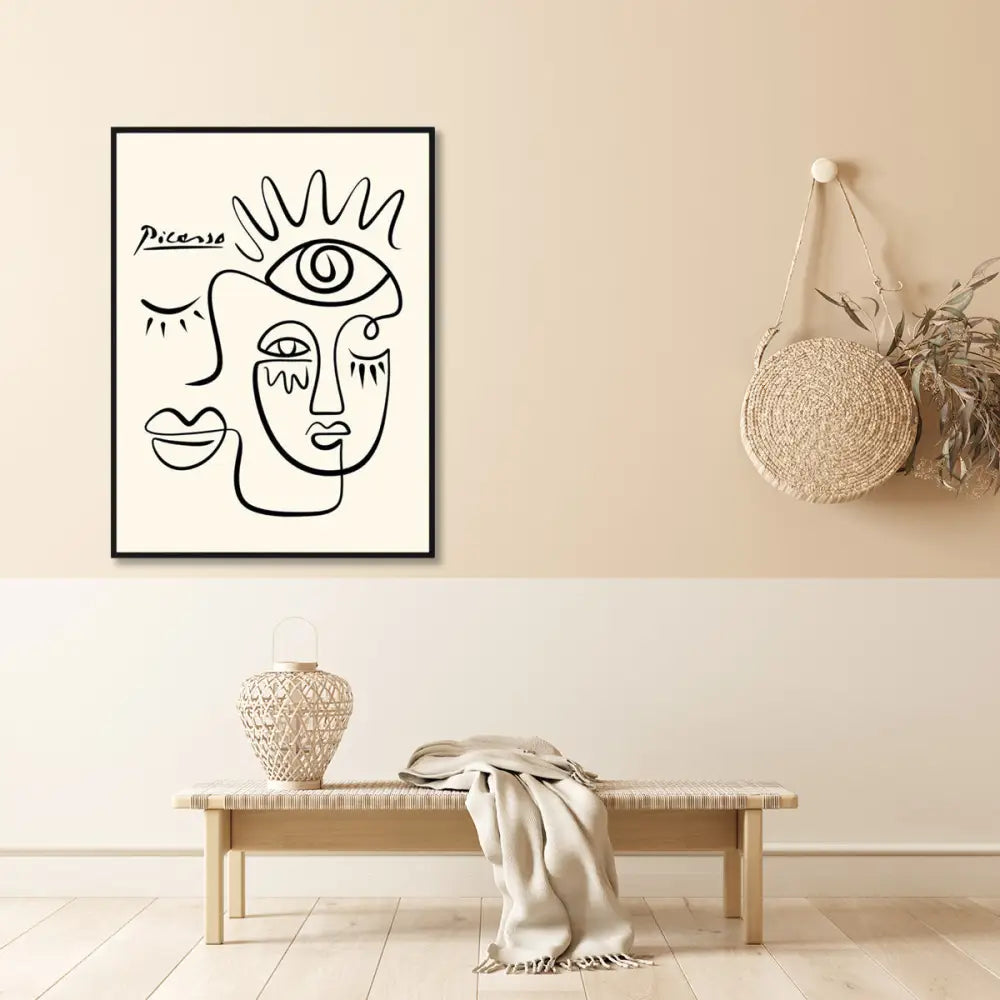 Wall Art 90cmx135cm Line Art By Pablo Picasso Black Frame Canvas - Home & Garden > Wall Art
