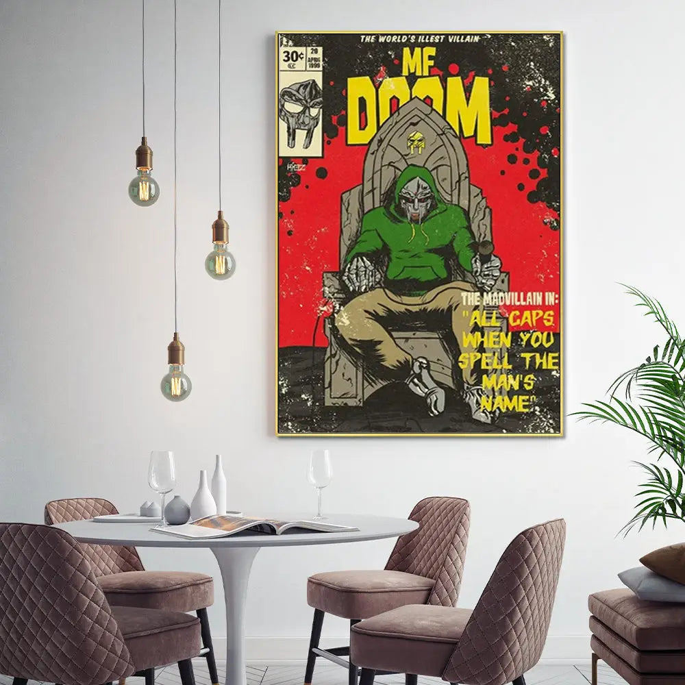 Wall Art 90cmx135cm MF DOOM Music Gold Frame Canvas - Home & Garden > Wall Art