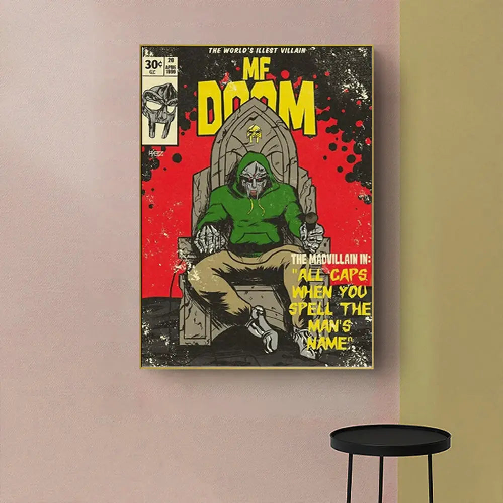 Wall Art 90cmx135cm MF DOOM Music Gold Frame Canvas - Home & Garden > Wall Art