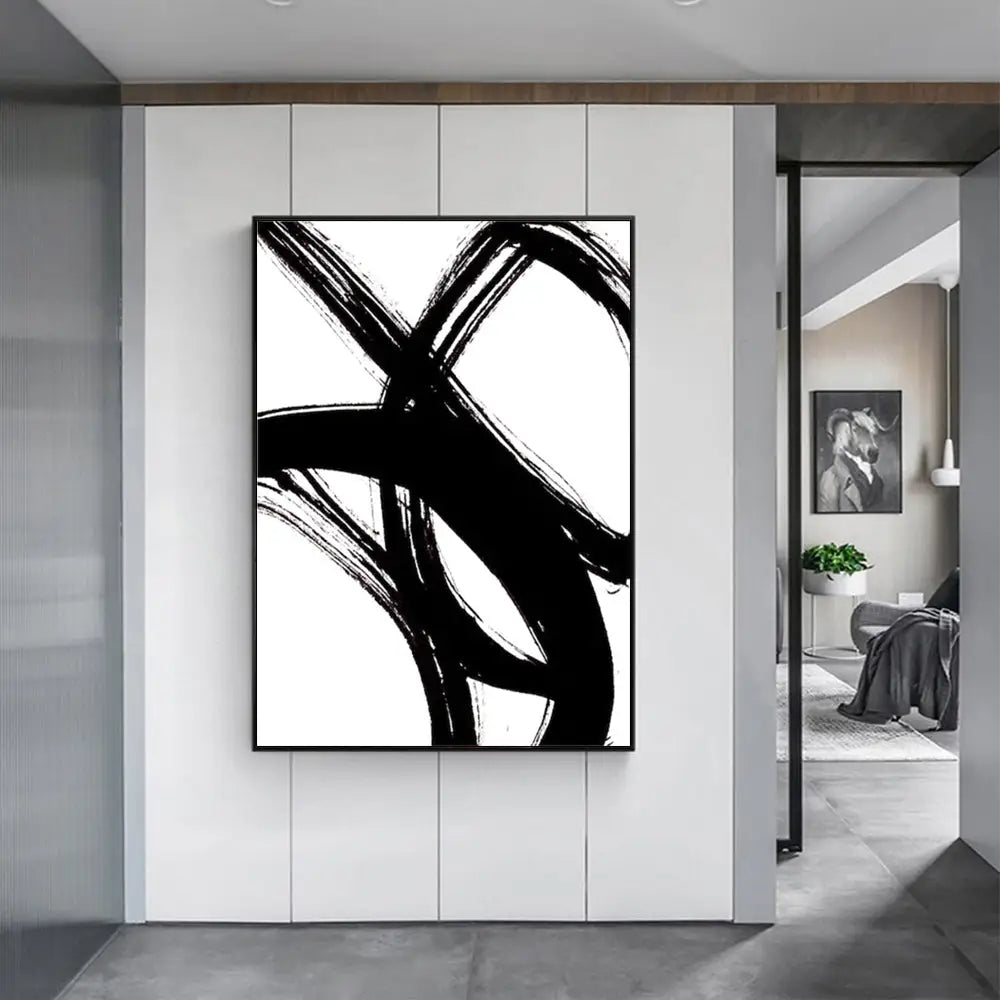 Wall Art 90cmx135cm Minimalist Black Artwork Black Frame Canvas - Home & Garden > Wall Art