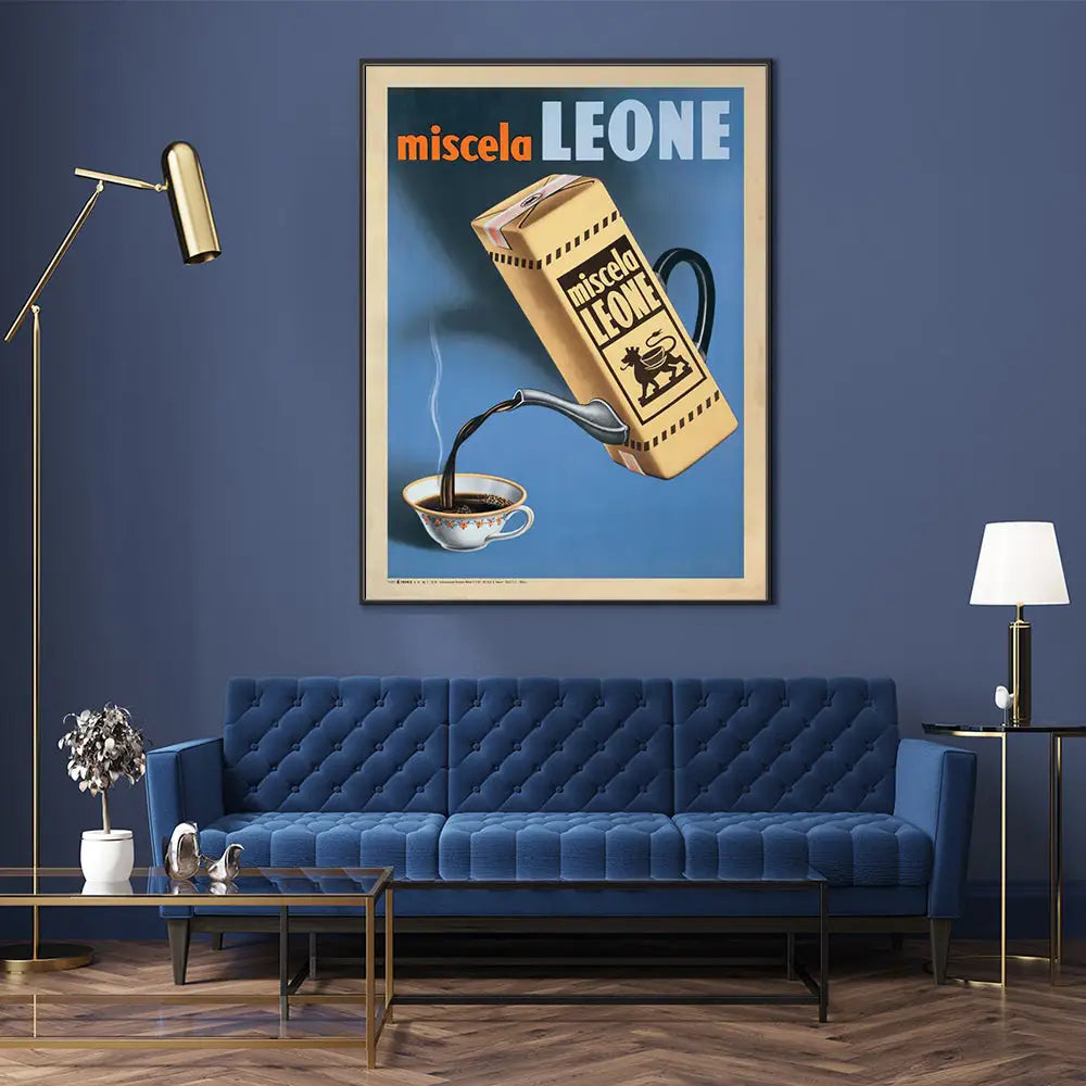Wall Art 90cmx135cm Miscela Leone 1950 Black Frame Canvas - Home & Garden > Wall Art