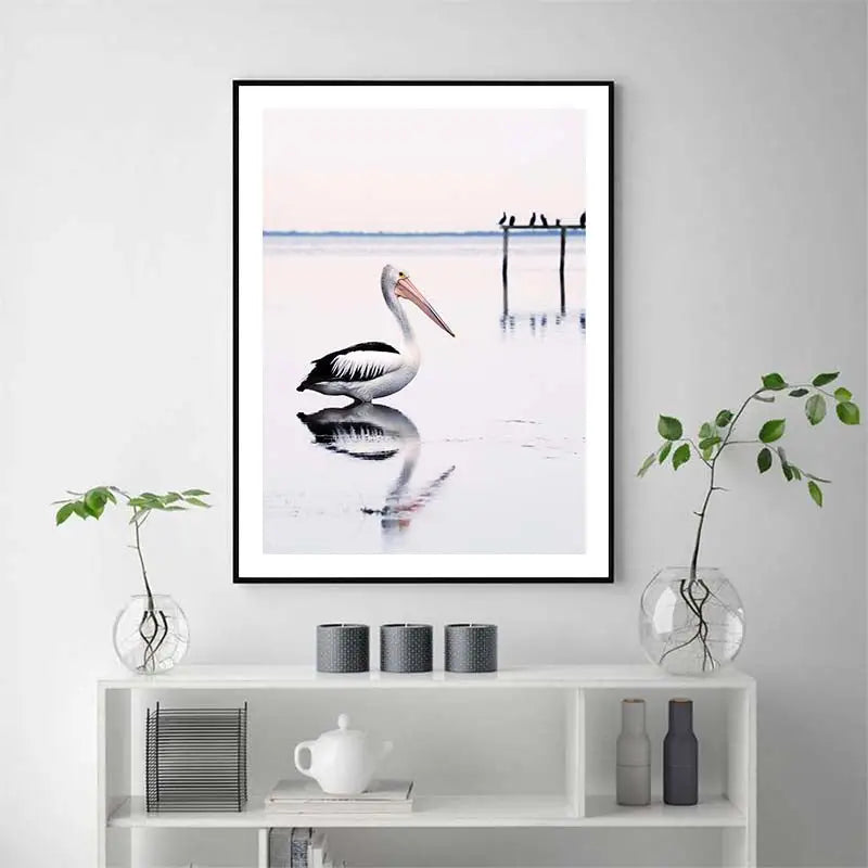 Wall Art 90cmx135cm Pelican Black Frame Canvas - Home & Garden > Wall Art