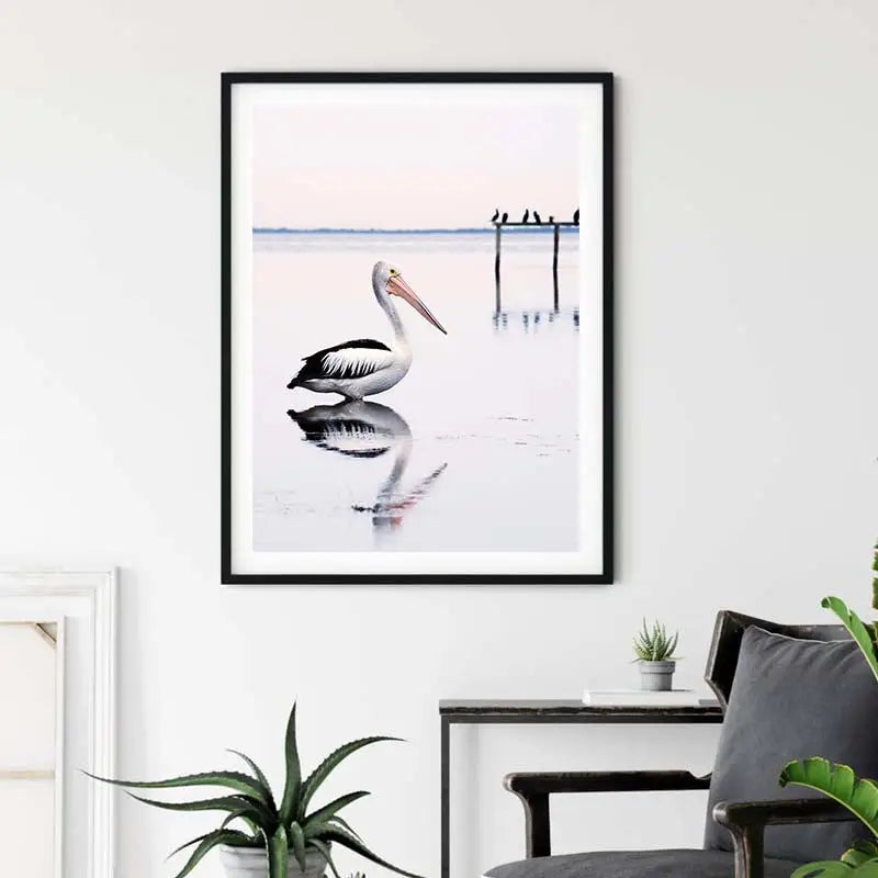 Wall Art 90cmx135cm Pelican Black Frame Canvas - Home & Garden > Wall Art