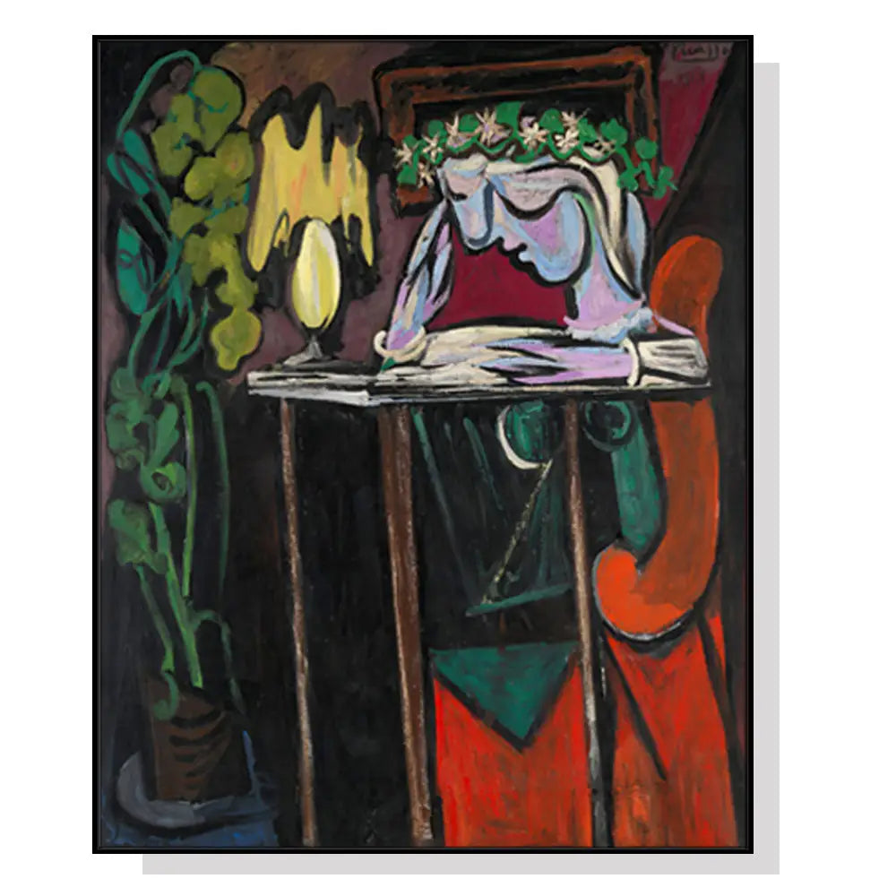 Wall Art 90cmx135cm Reading Girl by Pablo Picasso Black Frame Canvas - Home & Garden > Wall Art