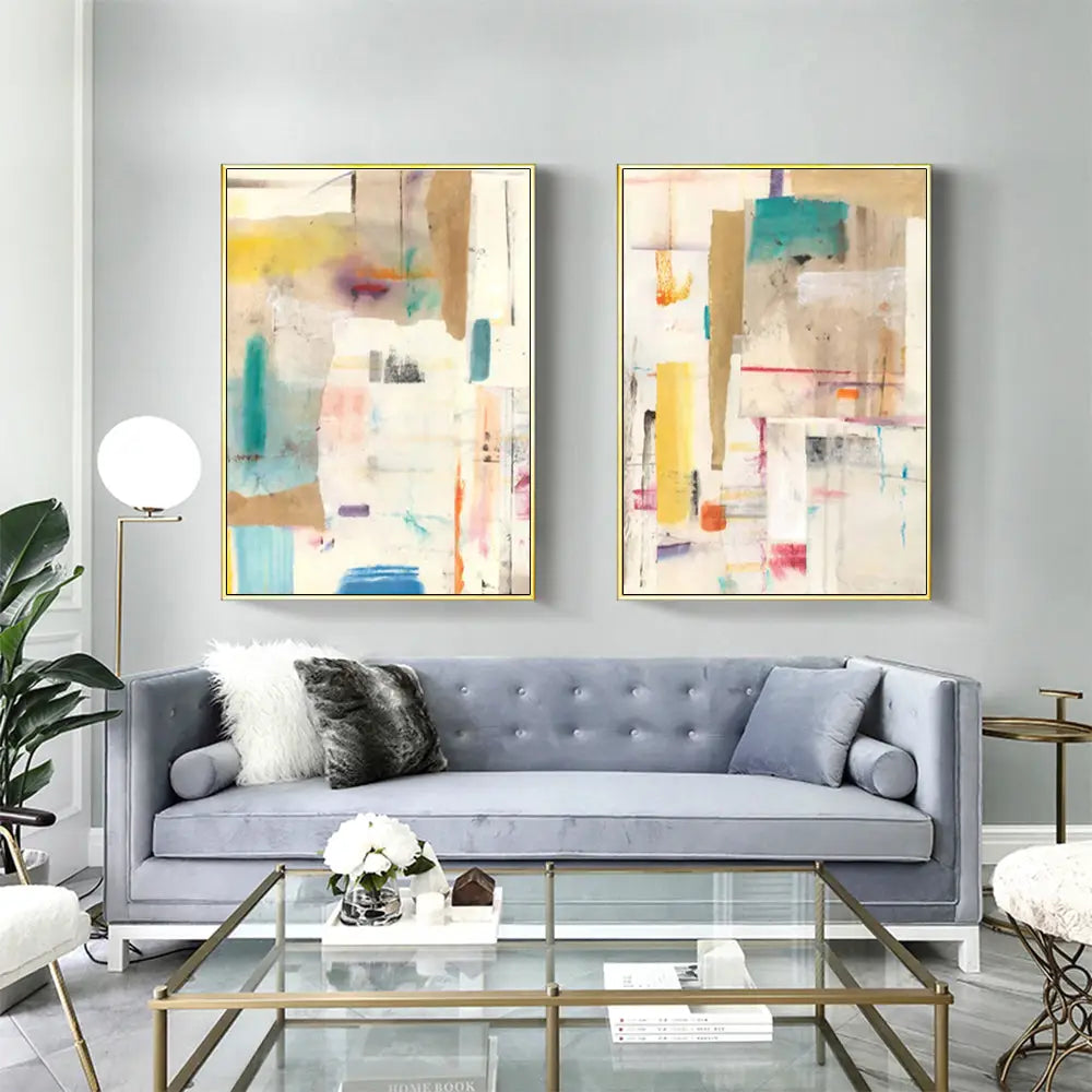 Wall Art 90cmx135cm Sonder By Jean Kenna 2 Sets Gold Frame Canvas - Home & Garden > Wall Art