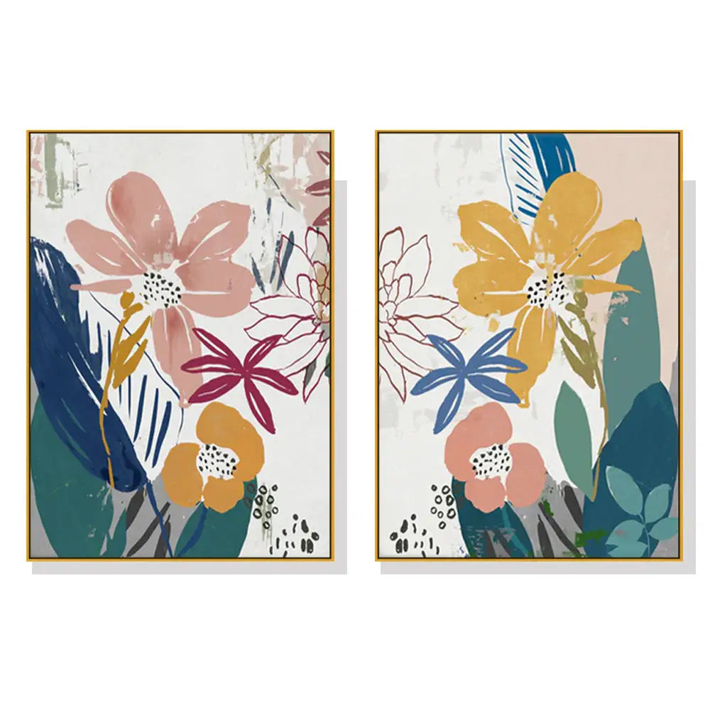Wall Art 90cmx135cm Summer Smile 2 Sets Gold Frame Canvas - Home & Garden > Wall Art