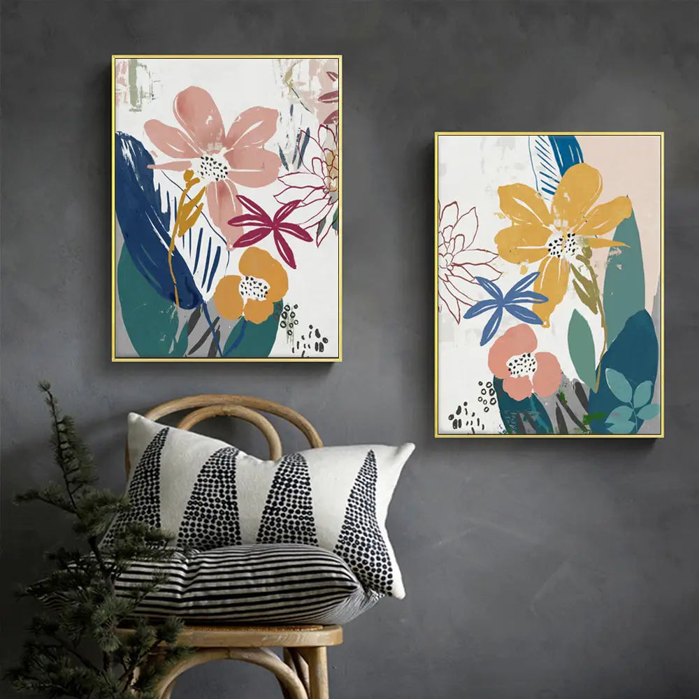 Wall Art 90cmx135cm Summer Smile 2 Sets Gold Frame Canvas - Home & Garden > Wall Art