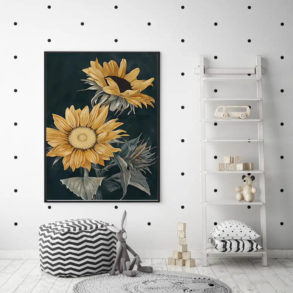 Wall Art 90cmx135cm Sunflowers Black Frame Canvas - Home & Garden > Wall Art