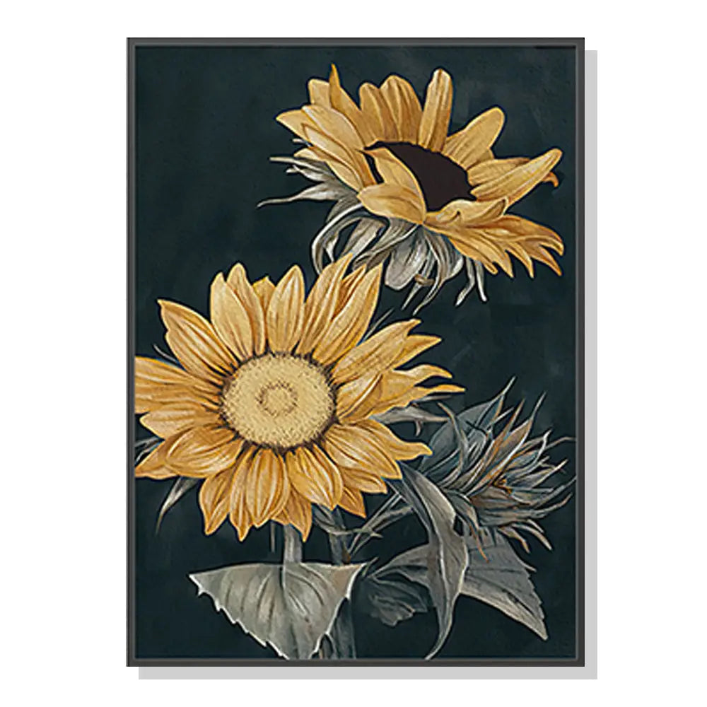 Wall Art 90cmx135cm Sunflowers Black Frame Canvas - Home & Garden > Wall Art