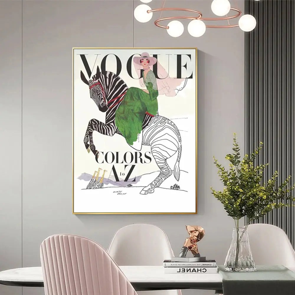 Wall Art 90cmx135cm Vogue Lady Gold Frame Canvas - Home & Garden > Wall Art