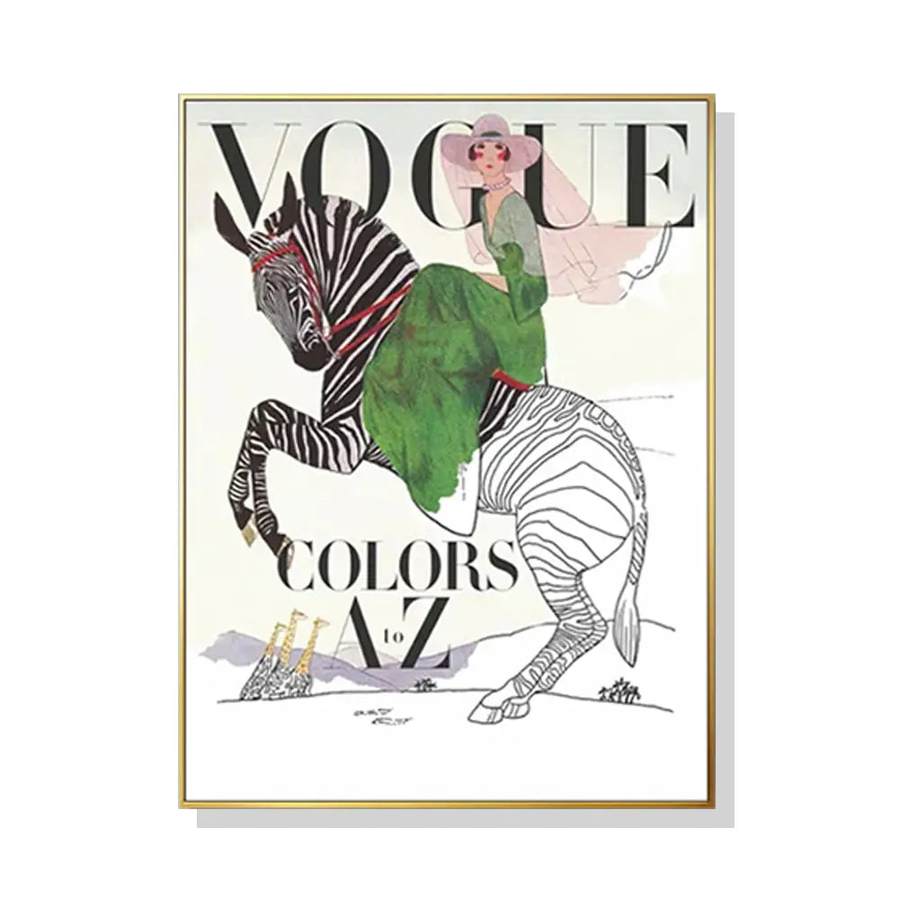 Wall Art 90cmx135cm Vogue Lady Gold Frame Canvas - Home & Garden > Wall Art