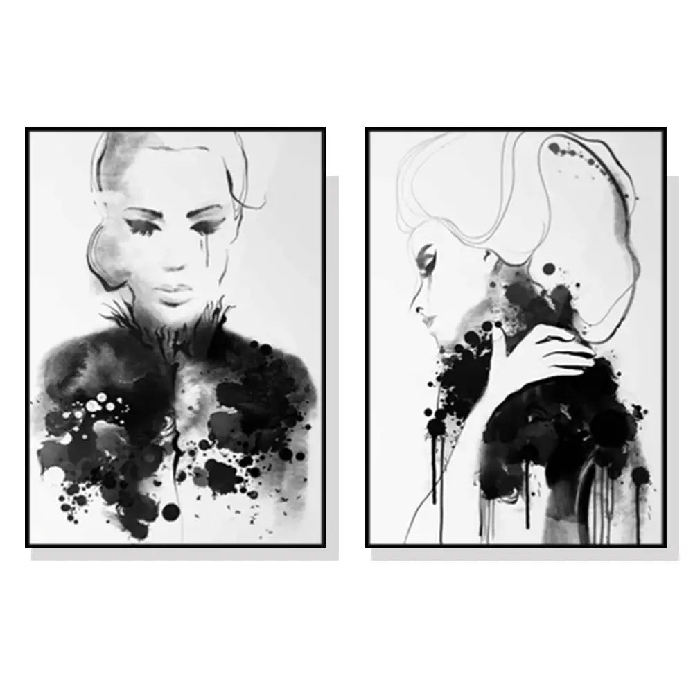 Wall Art 90cmx135cm Watercolor Sketch 2 Sets Black Frame Canvas - Home & Garden > Wall Art