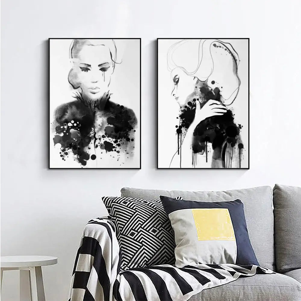 Wall Art 90cmx135cm Watercolor Sketch 2 Sets Black Frame Canvas - Home & Garden > Wall Art