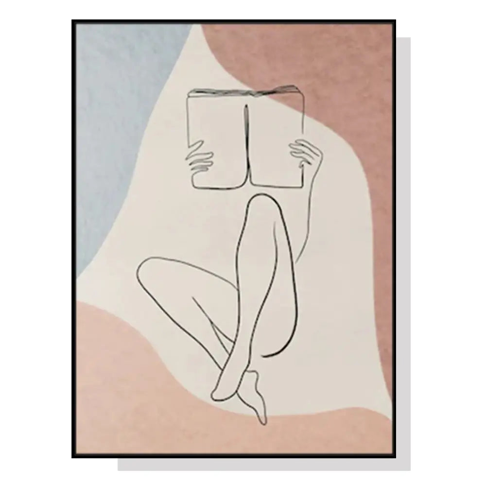 Wall Art 90cmx135cm Woman Reading Book Black Frame Canvas - Home & Garden > Wall Art