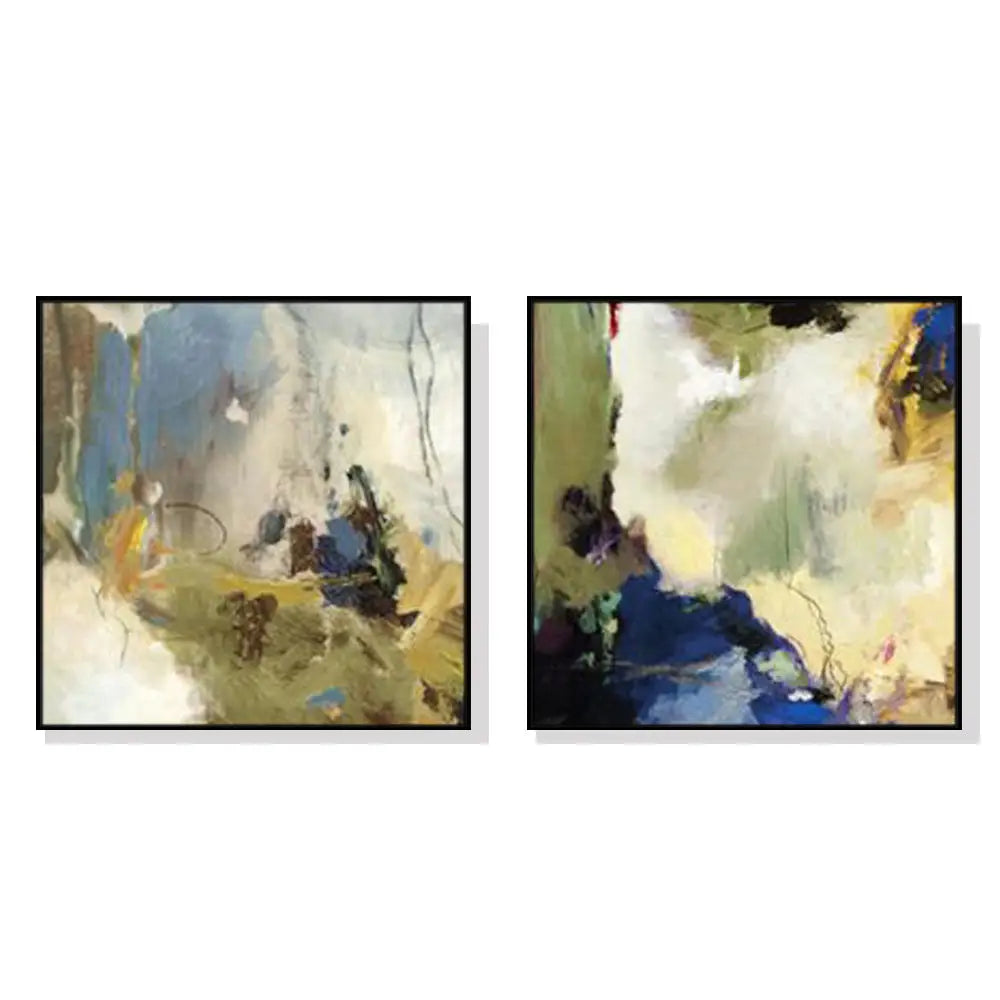 Wall Art 90cmx90cm Abstract Blue 2 Sets Black Frame Canvas - Home & Garden > Wall Art