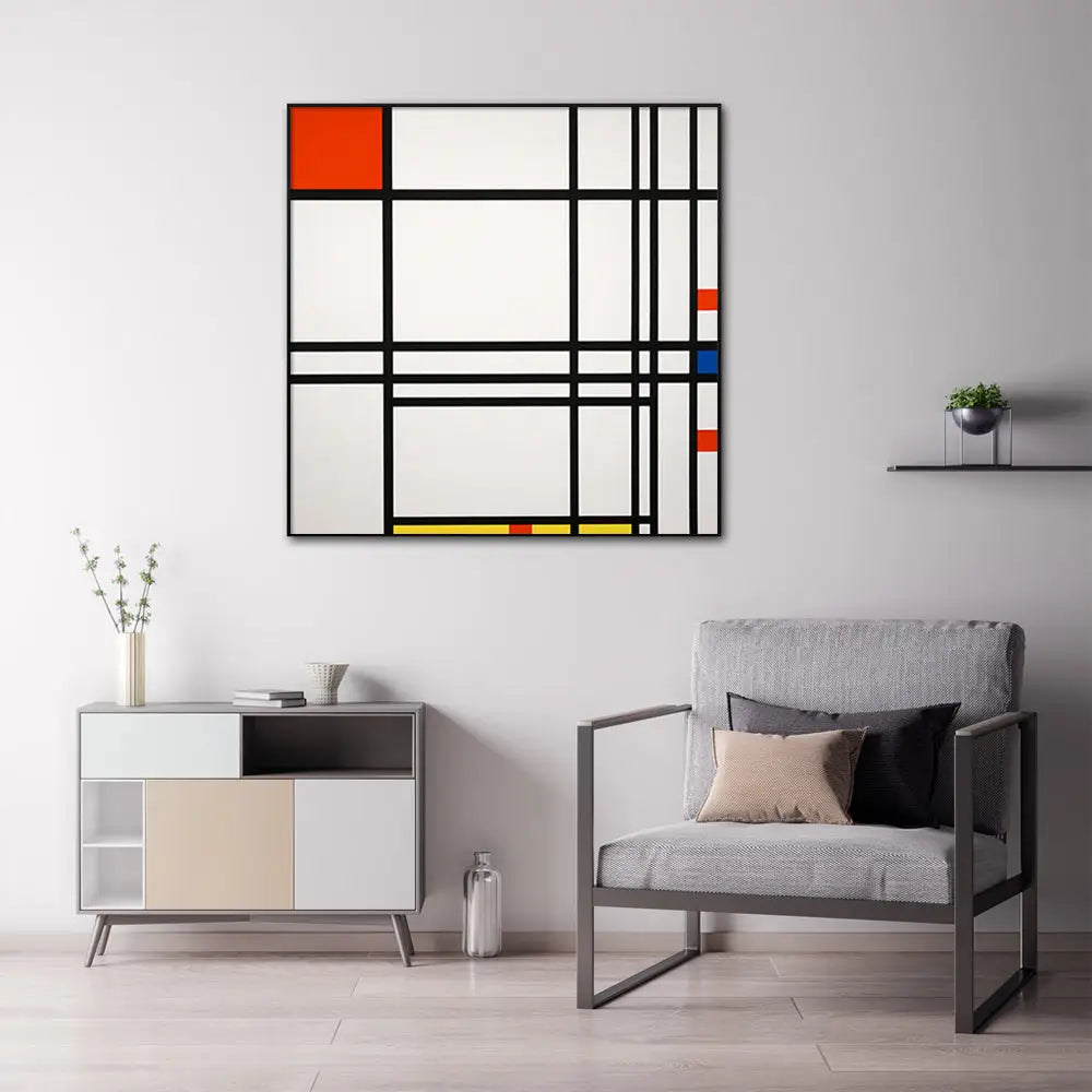 Wall Art 90cmx90cm Abstract Art By Piet Mondrian Black Frame Canvas - Home & Garden > Wall Art