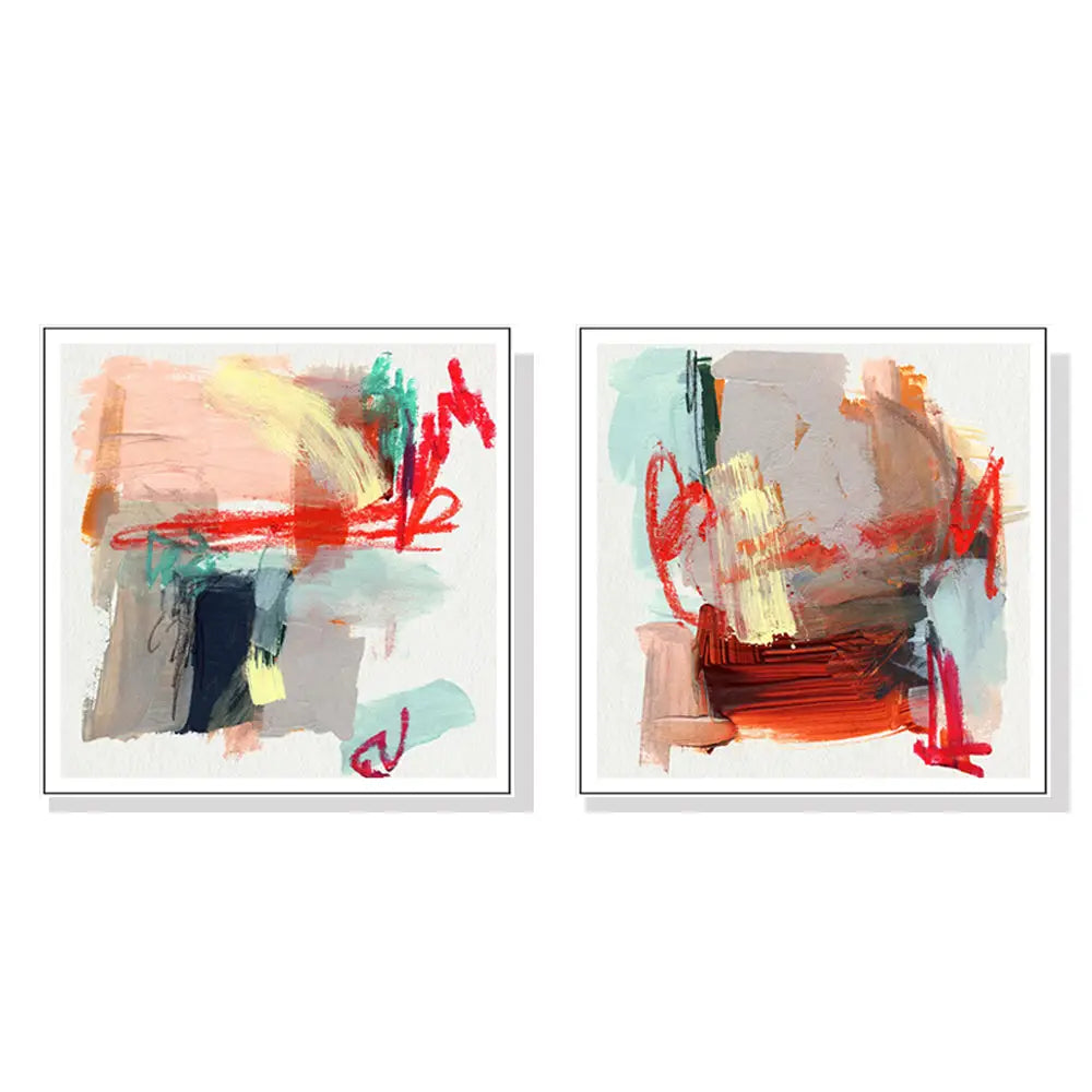 Wall Art 90cmx90cm Abstract Colourful Garden 2 Sets White Frame Canvas - Home & Garden > Wall Art