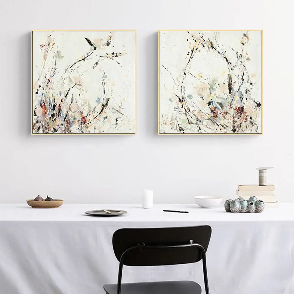 Wall Art 90cmx90cm Afternoon Walk 2 Sets Gold Frame Canvas - Home & Garden > Wall Art