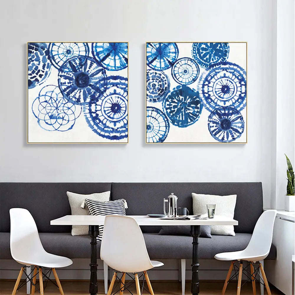 Wall Art 90cmx90cm Blue Day 2 Sets Gold Frame Canvas - Home & Garden > Wall Art