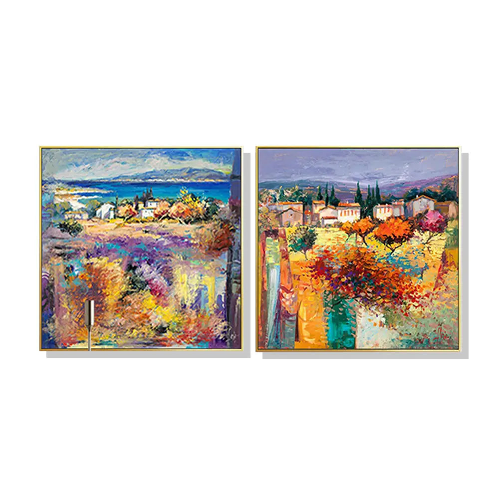 Wall Art 90cmx90cm Estate Italiana 2 Sets Gold Frame Canvas - Home & Garden > Wall Art