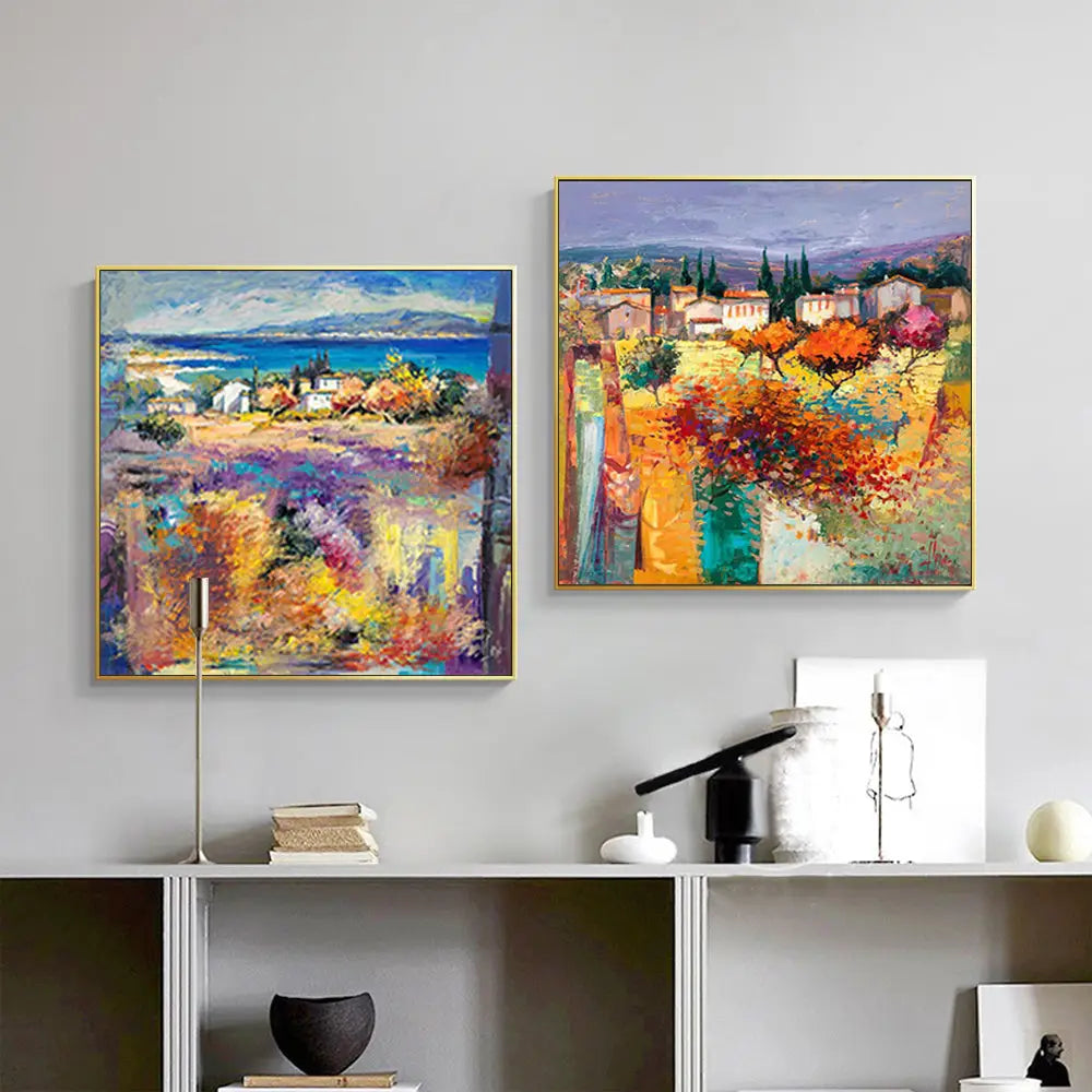 Wall Art 90cmx90cm Estate Italiana 2 Sets Gold Frame Canvas - Home & Garden > Wall Art