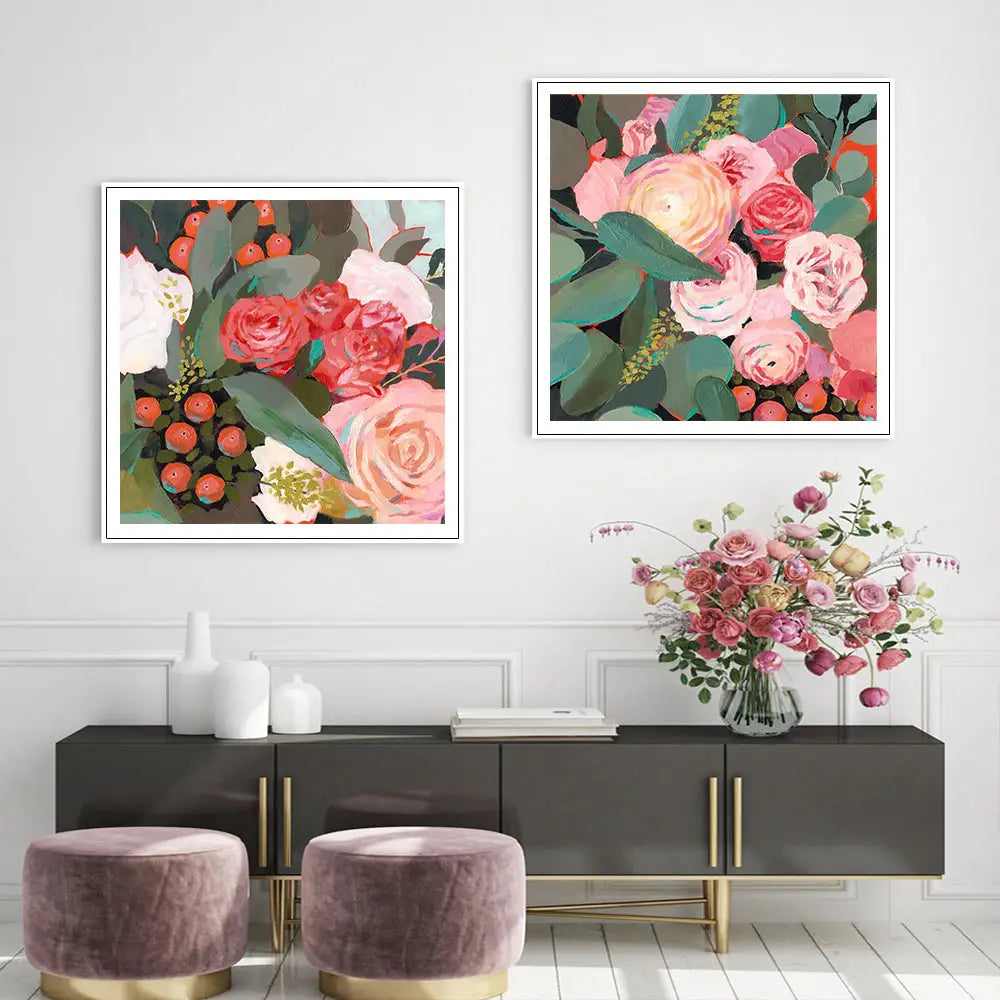 Wall Art 90cmx90cm Eucalyptus Bouquet 2 Sets White Frame Canvas - Home & Garden > Wall Art