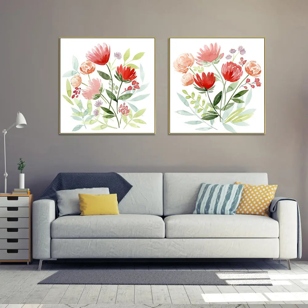Wall Art 90cmx90cm Florals 2 Sets Gold Frame Canvas - Home & Garden > Wall Art