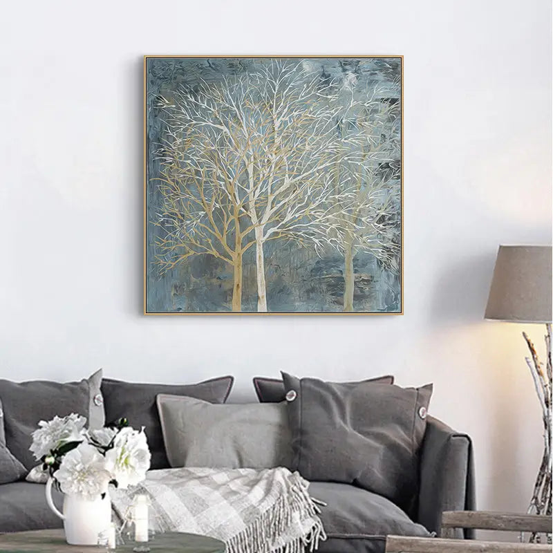 Wall Art 90cmx90cm Forest In The Twilight Trees Gold Frame Canvas - Home & Garden > Wall Art