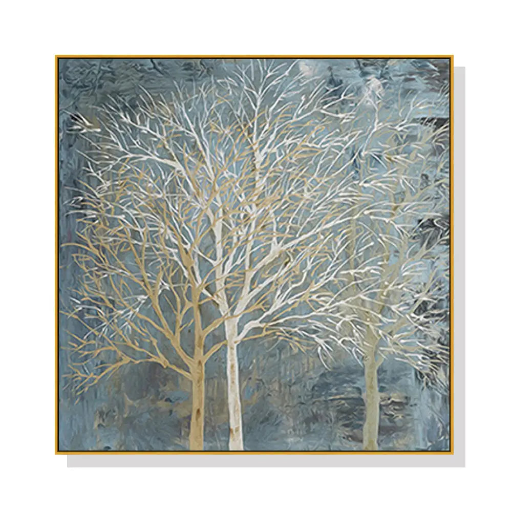 Wall Art 90cmx90cm Forest In The Twilight Trees Gold Frame Canvas - Home & Garden > Wall Art