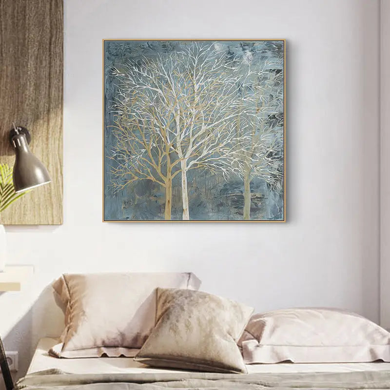 Wall Art 90cmx90cm Forest In The Twilight Trees Gold Frame Canvas - Home & Garden > Wall Art
