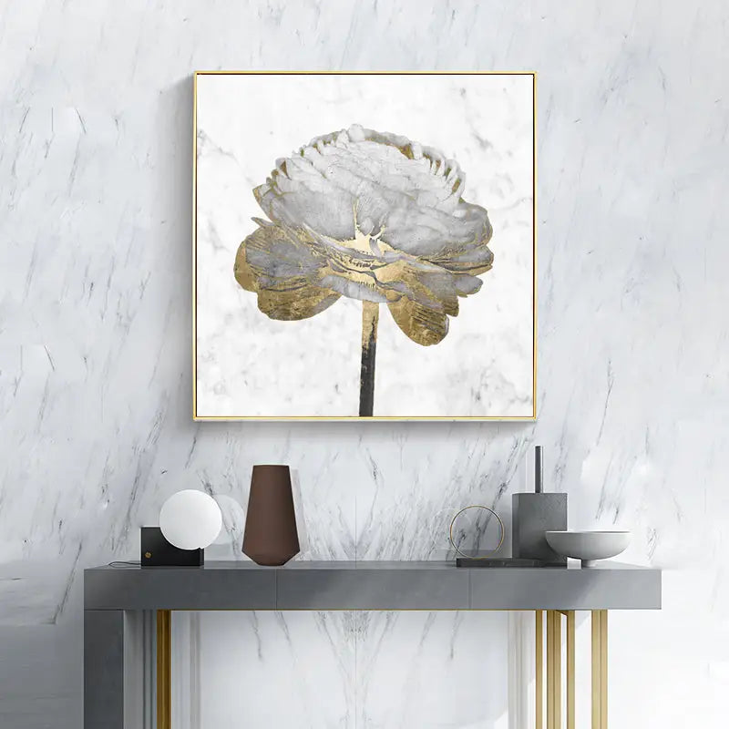 Wall Art 90cmx90cm Gold And White Blossom On White 2 Sets Gold Frame Canvas - Home & Garden > Wall Art