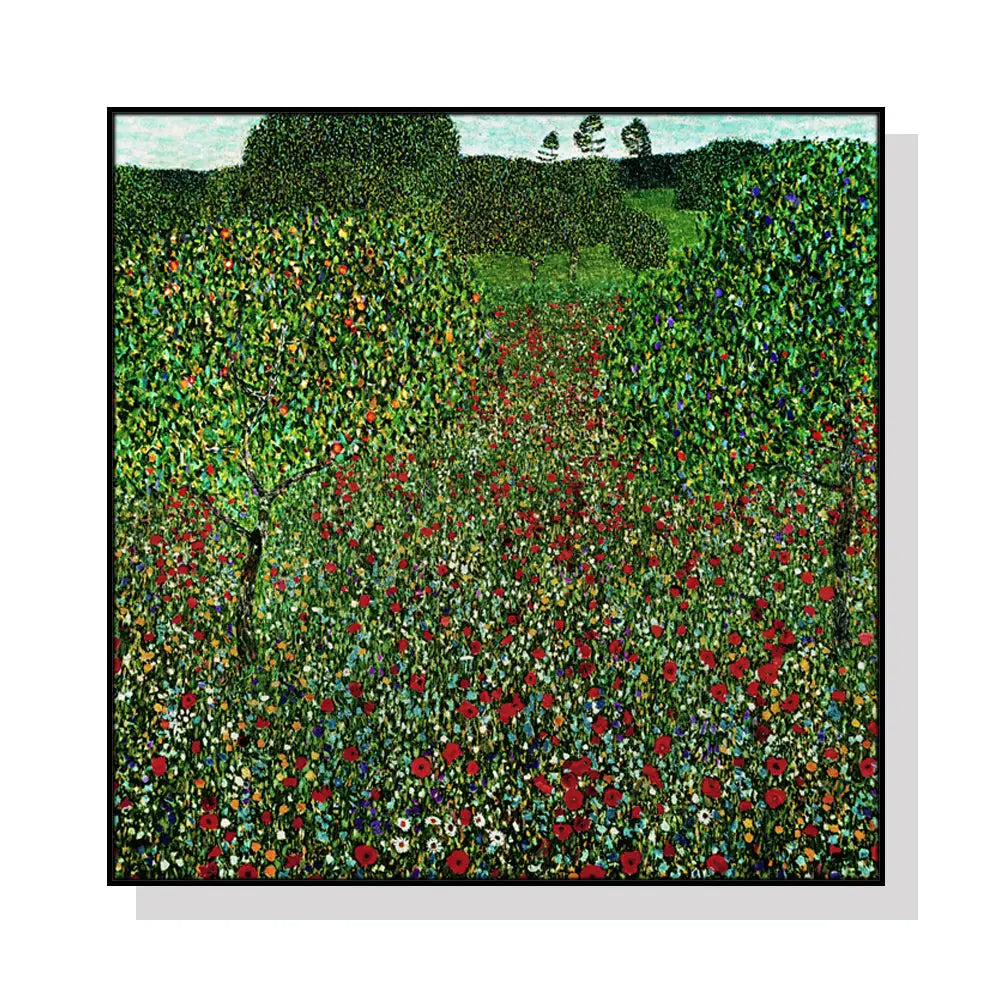 Wall Art 90cmx90cm Italian garden by Gustav Klimt Black Frame Canvas - Home & Garden > Wall Art