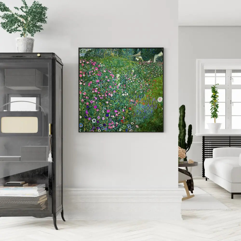 Wall Art 90cmx90cm Italian garden by Gustav Klimt Black Frame Canvas - Home & Garden > Wall Art