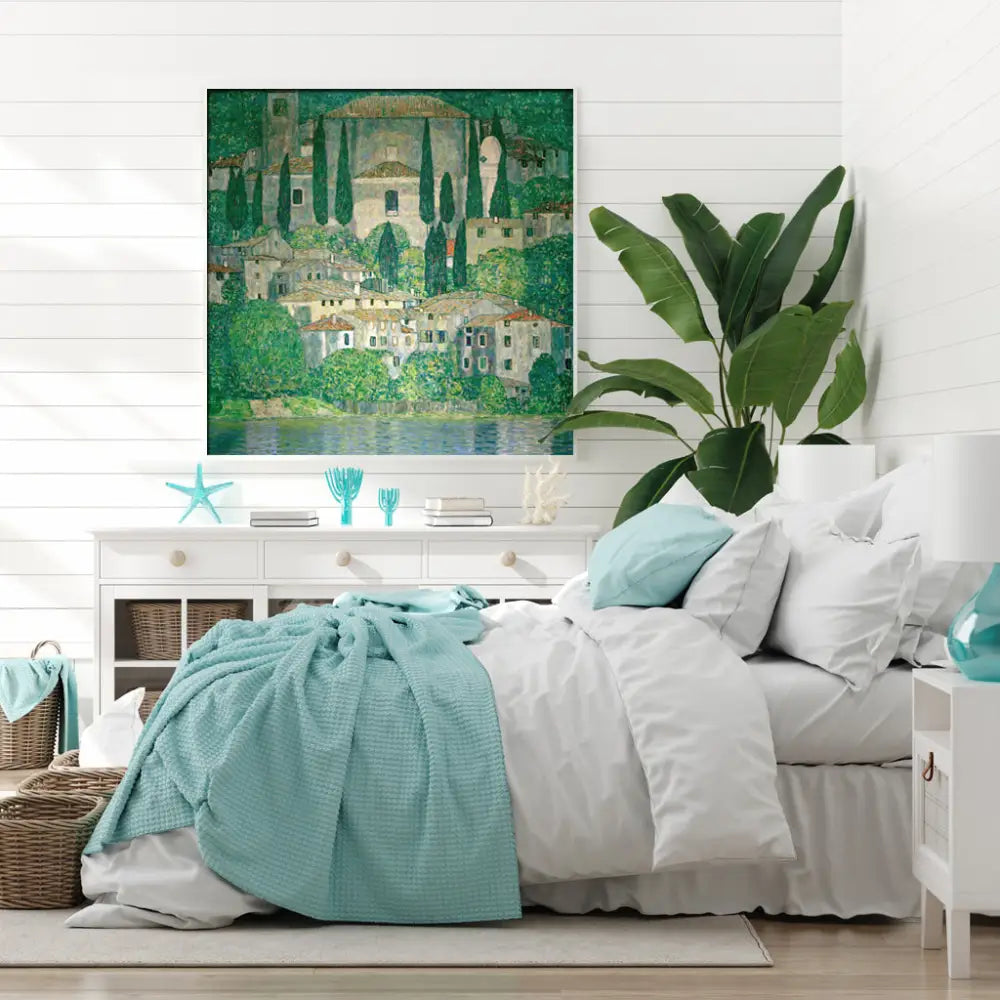 Wall Art 90cmx90cm Kirche In Cassone by Gustav Klimt White Frame Canvas - Home & Garden > Wall Art