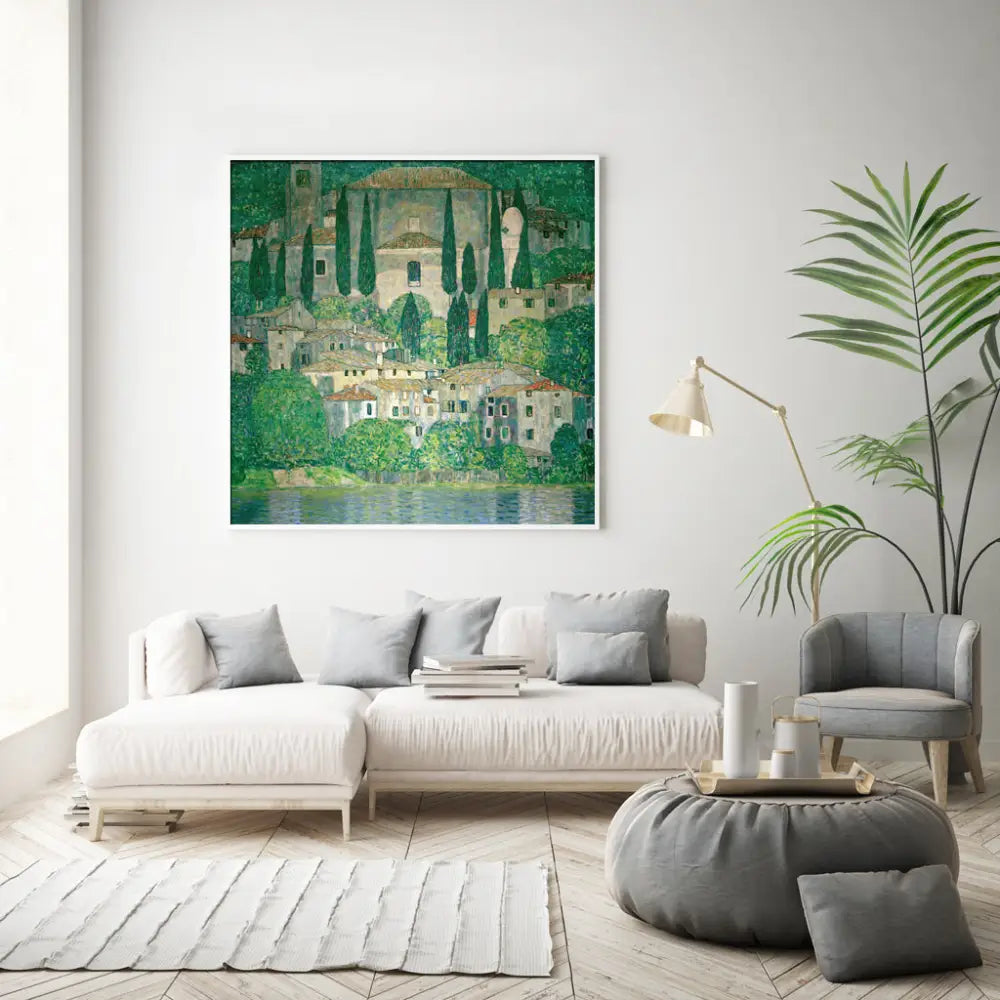 Wall Art 90cmx90cm Kirche In Cassone by Gustav Klimt White Frame Canvas - Home & Garden > Wall Art