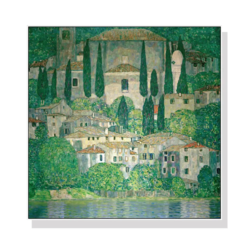 Wall Art 90cmx90cm Kirche In Cassone by Gustav Klimt White Frame Canvas - Home & Garden > Wall Art