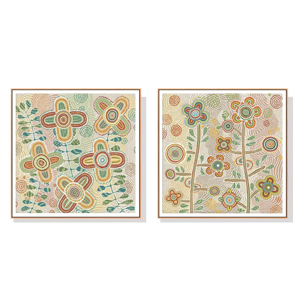 Wall Art 90cmx90cm Lovely Pattern II 2 Sets Wood Frame Canvas - Home & Garden > Wall Art