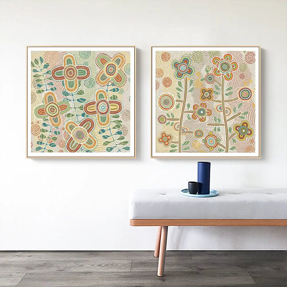 Wall Art 90cmx90cm Lovely Pattern II 2 Sets Wood Frame Canvas - Home & Garden > Wall Art