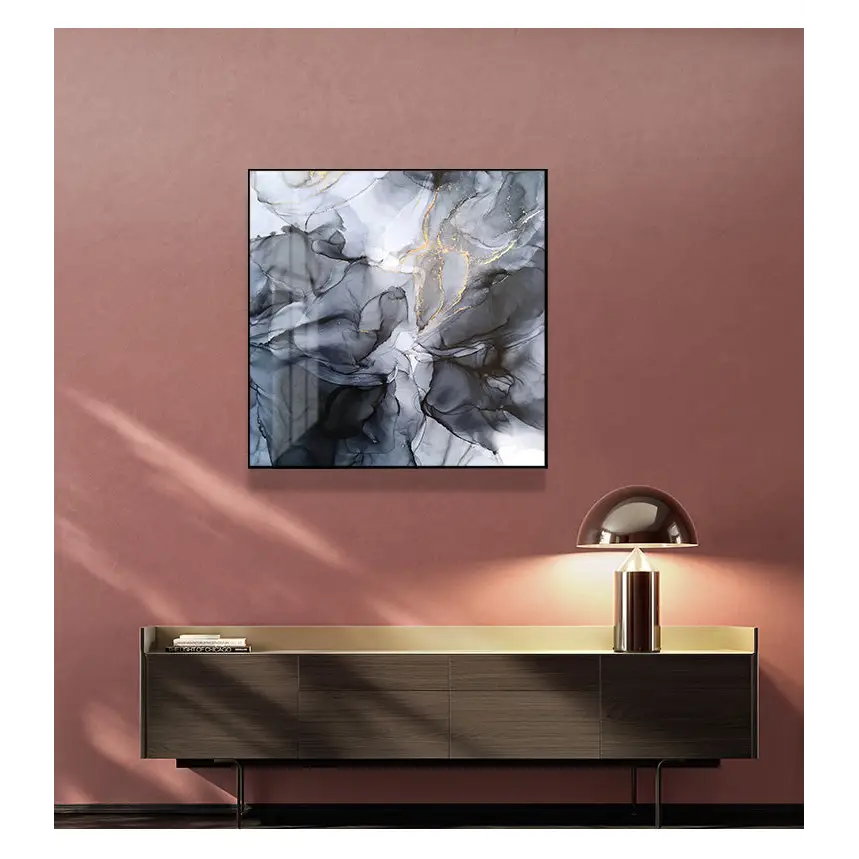 Wall Art 90cmx90cm Marbled Black Grey Black Frame Canvas - Home & Garden > Wall Art