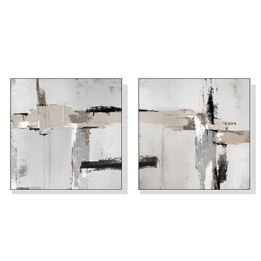 Wall Art 90cmx90cm Neutral Abstract 2 Sets White Frame Canvas - Home & Garden > Wall Art