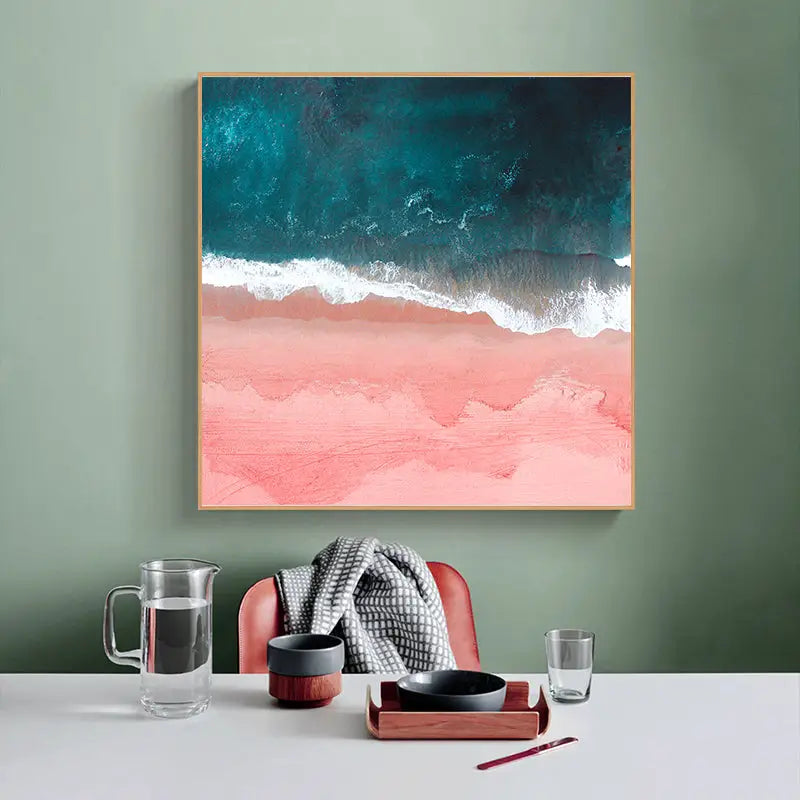 Wall Art 90cmx90cm Pink Sea Wood Frame Canvas - Home & Garden > Wall Art