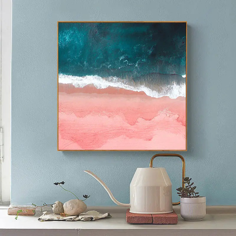 Wall Art 90cmx90cm Pink Sea Wood Frame Canvas - Home & Garden > Wall Art