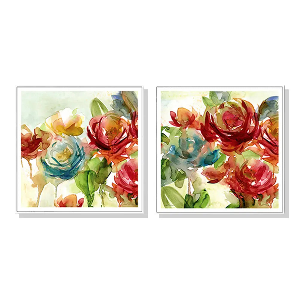 Wall Art 90cmx90cm Rosewater Garden By Carol Robinson 2 Sets White Frame Canvas - Home & Garden > Wall Art