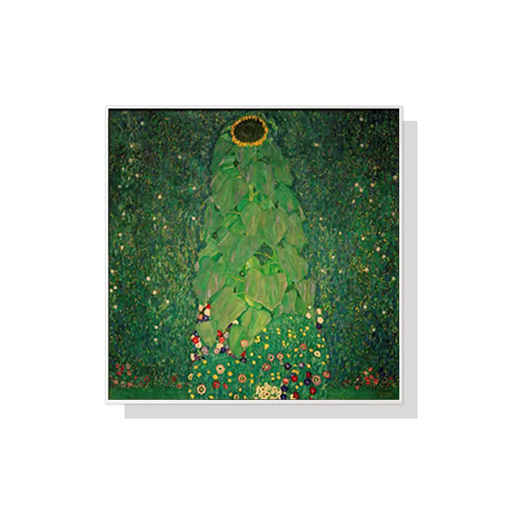 Wall Art 90cmx90cm Sunflower by Gustav Klimt White Frame Canvas - Home & Garden > Wall Art