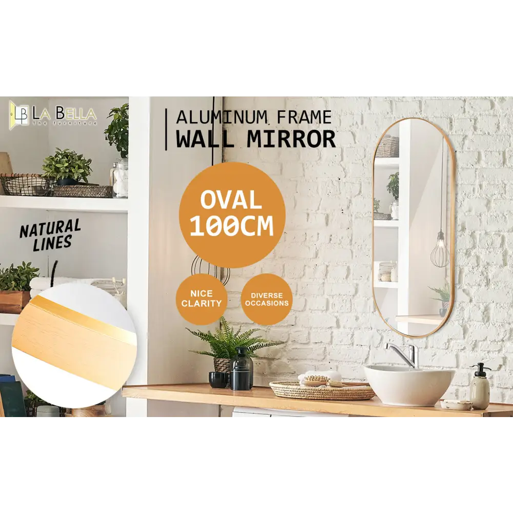 Wall Mirror Oval Aluminum Frame Bathroom 45x100cm GOLD - Home & Garden > Decor > Mirrors