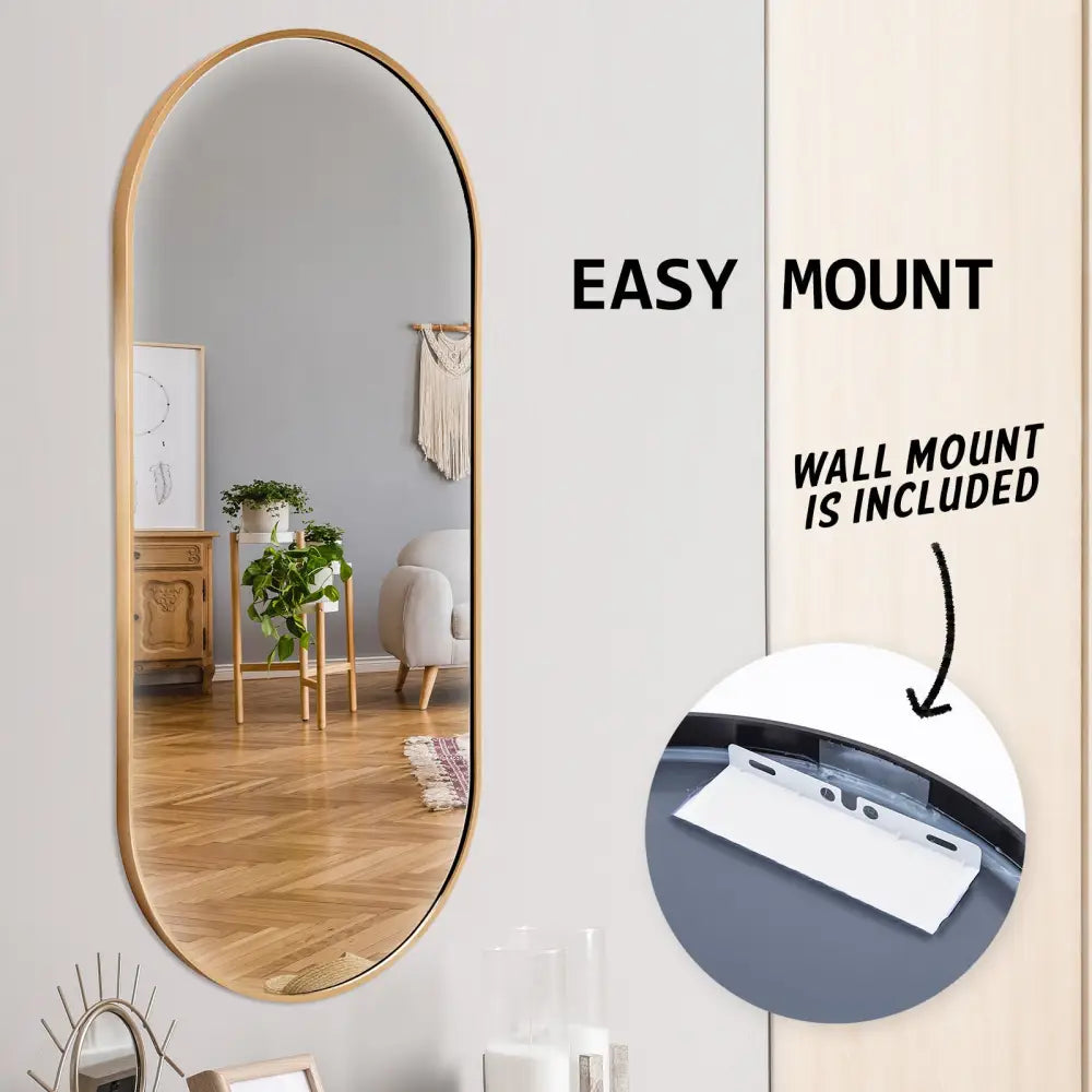 Wall Mirror Oval Aluminum Frame Bathroom 45x100cm GOLD - Home & Garden > Decor > Mirrors