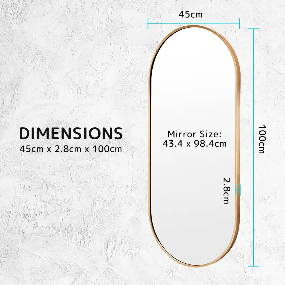 Wall Mirror Oval Aluminum Frame Bathroom 45x100cm GOLD - Home & Garden > Decor > Mirrors